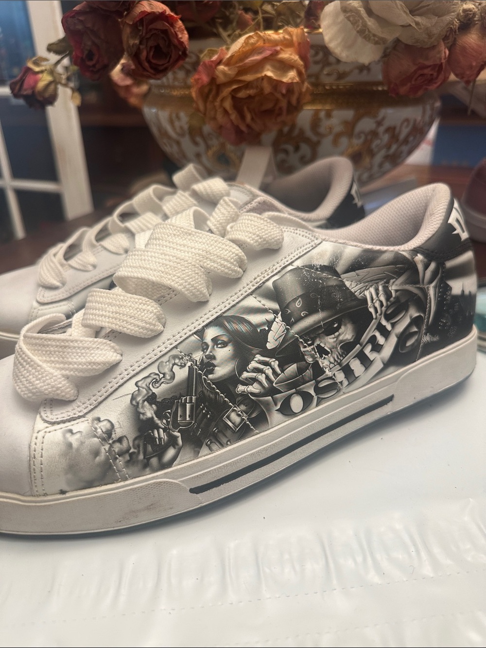 ✔️ VTG🔥 Osiris Serve OG ABEL Chicano Low Rider Skull Hina White Leather Shoes